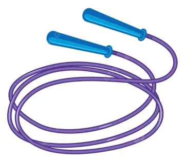 a purple skipping rope with two blue handles