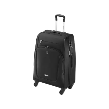a black suitcase with wheels on wheels
