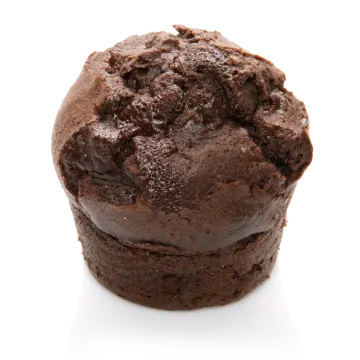a chocolate muffin on a white background