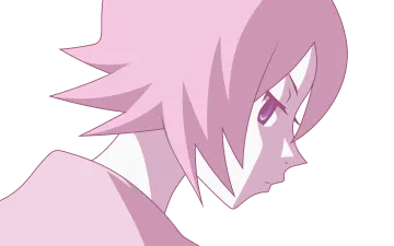 an anime character with pink hair and blue eyes
