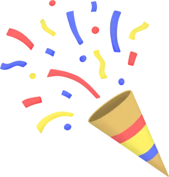 a party hat with colorful streamers coming out