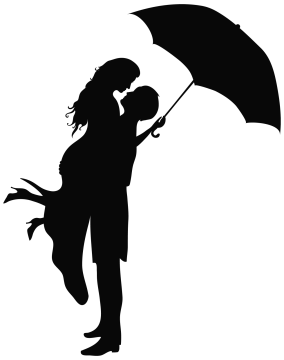 a silhouette of a woman holding an umbrella