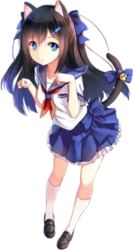 an anime girl with long black hair and blue eyes