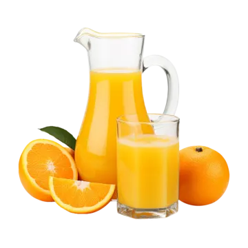 a pitcher of orange juice next to some oranges