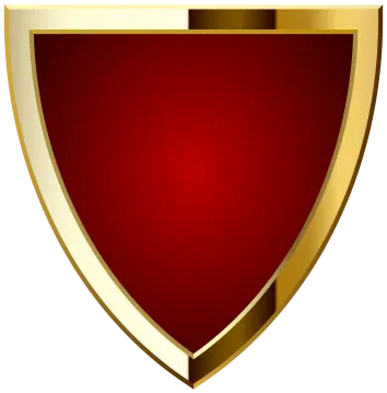 a red shield with gold trim