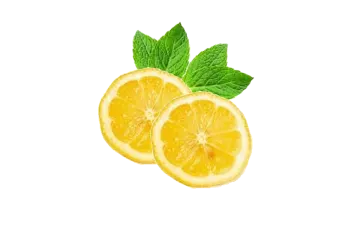 two slices of lemon and mint on a white background