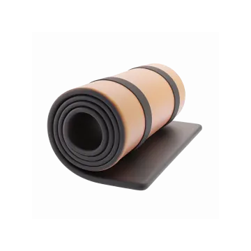 a yoga mat with black and beige stripes