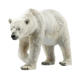 a polar bear walking across a white background