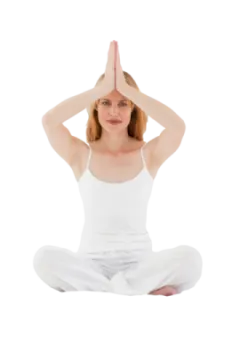a woman sitting in the middle of a yoga pose