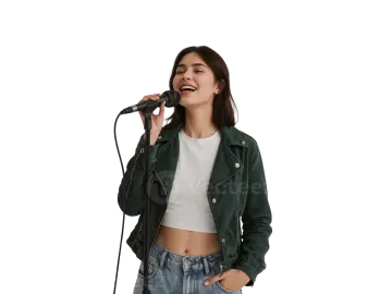 a young woman singing into a microphone