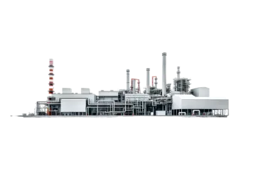 an industrial factory building on a white background
