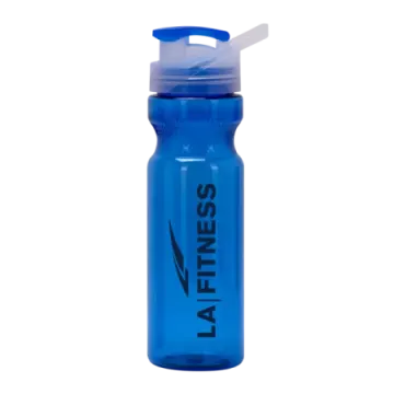 a blue water bottle with a plastic lid