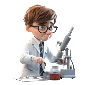 a cartoon scientist looking through a microscope