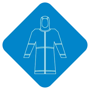 a blue and white icon of a raincoat