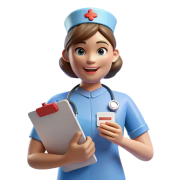 a female nurse holding a clipboard and a clipboard