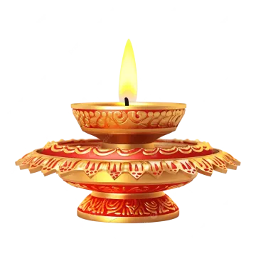 a red and gold oil lamp on a white background