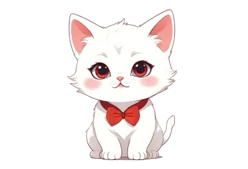 a white cat with red eyes and a bow tie