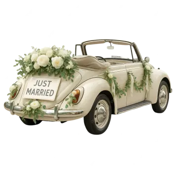 a wedding car decorated with white flowers