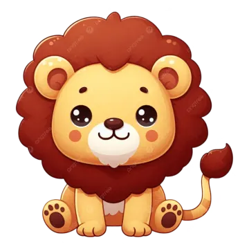 a cute cartoon lion sitting down and looking at the camera