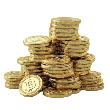 a pile of gold coins on a white background