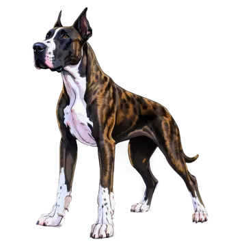 a brown and white dog standing on a white surface