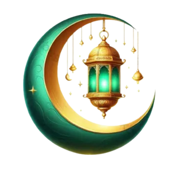 a crescent with a lantern hanging from it