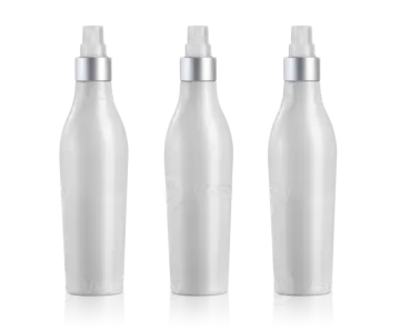 a set of three white plastic bottles with silver caps