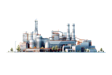 an industrial factory with a white background