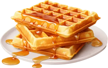 a stack of was on a plate with syrup