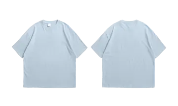 the back of a light blue t - shirt