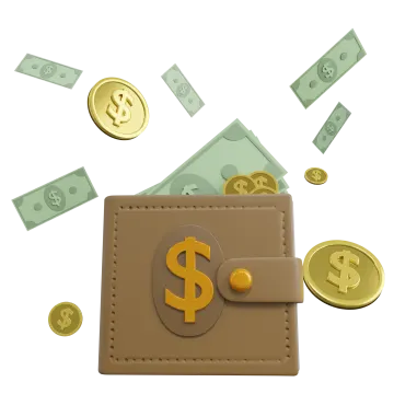 a wallet with money flying out of it