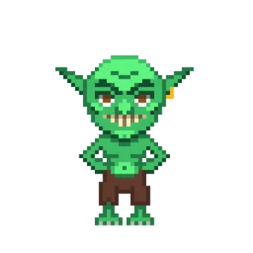 a pixeled image of a green goblin