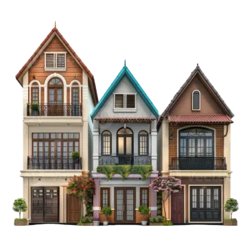 a row of houses on a white background