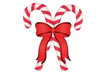 a red and white candy cane with a bow