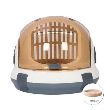 a dog helmet with a brown and white stripe pattern