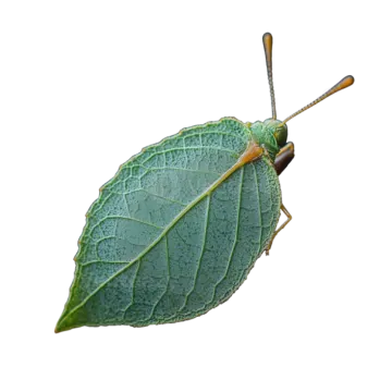 a green leaf bug on a white background