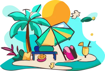 an illustration of a beach scene with palm trees