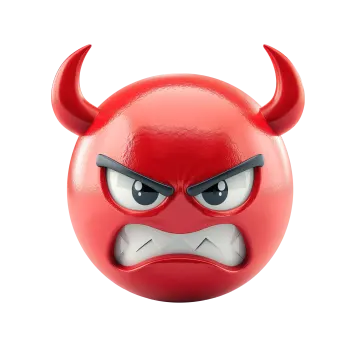 a red ball with an angry face on it