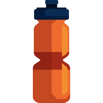 an orange water bottle with a blue lid