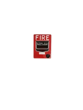 a red fire alarm button on a white background