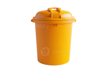 a yellow trash canister on a white background