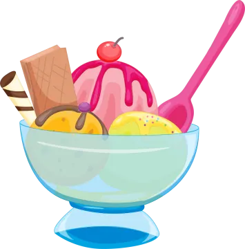 a bowl filled with ice cream and fruit