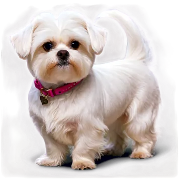 a small white dog with a red collar