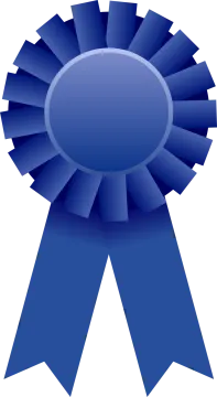 a blue ribbon with a white background