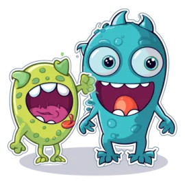 two cartoon monsters with their mouths open