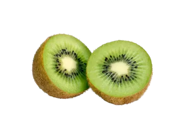 two kiwis cut in half on white background