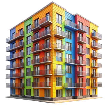 a multi - colored apartment building