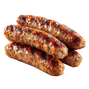 three sausages on a white background