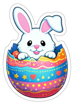 a sticker of a bunny inside an easter egg