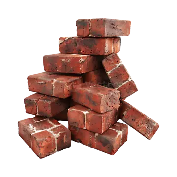 a pile of red bricks on a white background